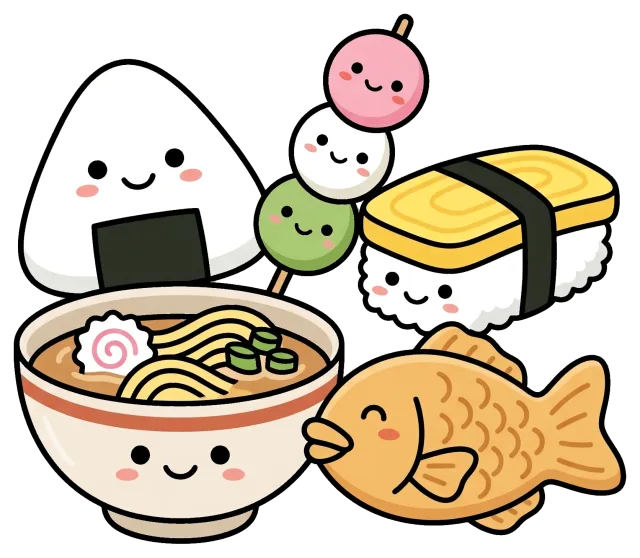 Cute Japanese Food Cartoon Characters with Smiling Faces