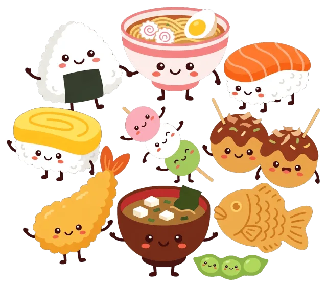 Cute Japanese Food Characters with Smiling Faces