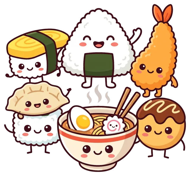Cute Japanese Food Characters with Smiling Faces
