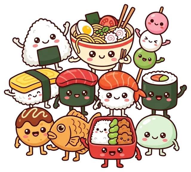 Cute Japanese Food Characters with Smiling Faces