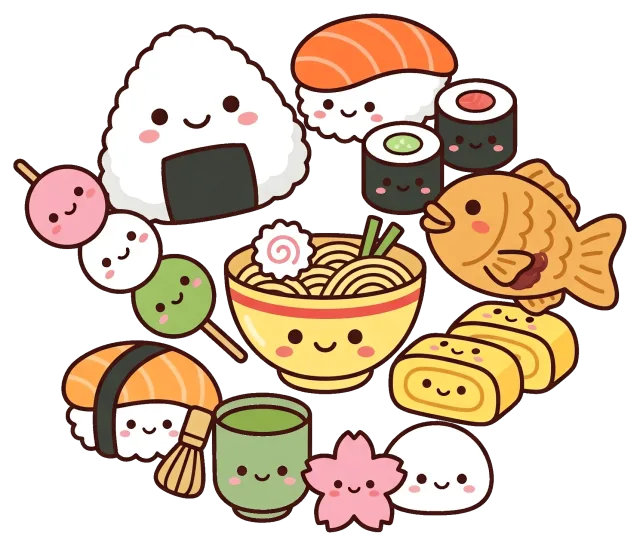 Cute Japanese Food Characters with Smiling Faces
