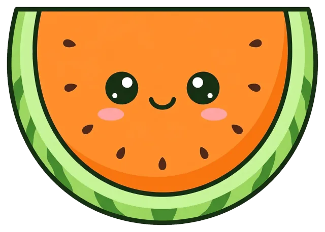 Cute orange watermelon slice with smiling face