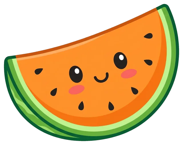Cute orange watermelon slice with smiling face