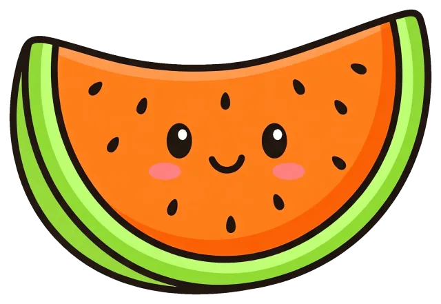 Cute orange watermelon slice with smiling face