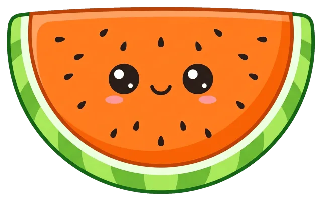 Cute orange watermelon slice with smiling face