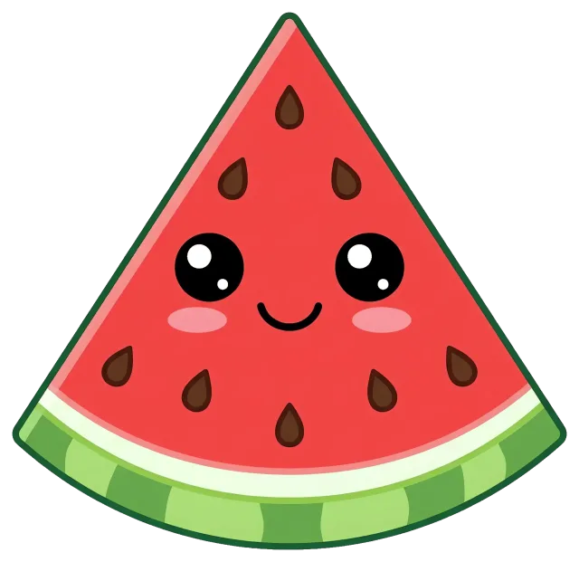 Cute seed-filled watermelon slice with smiling face
