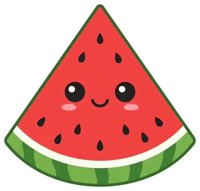 Cute seed-filled watermelon slice with smiling face