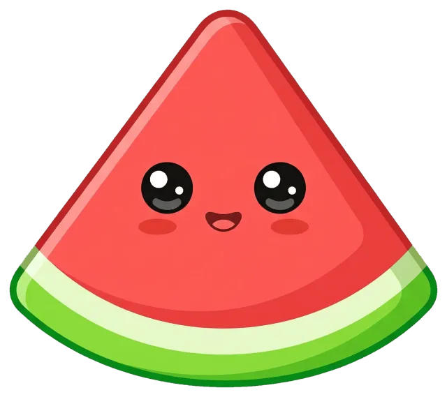 Cute smiling watermelon slice with kawaii face
