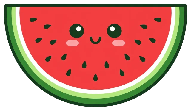 Cute smiling watermelon slice with seeds and blush