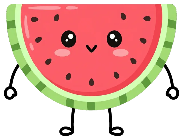Cute watermelon slice character with smiling face