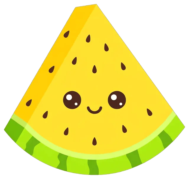 Cute yellow watermelon slice with smiling face