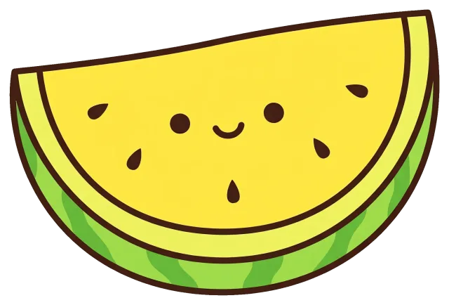 Cute yellow watermelon slice with smiling face