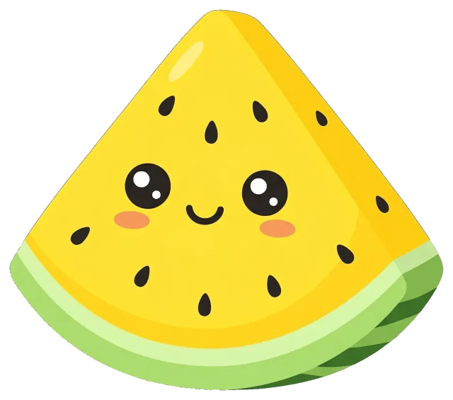 Cute yellow watermelon slice with smiling face