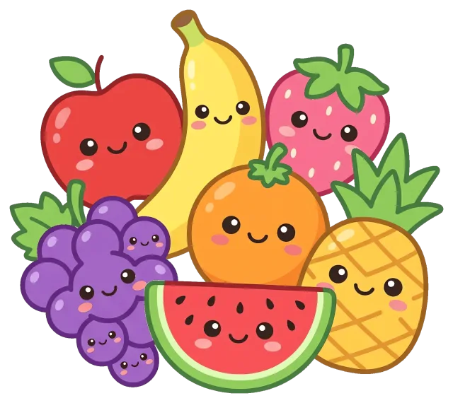 Cute Fruit Characters in 2D Style with Smiling Faces