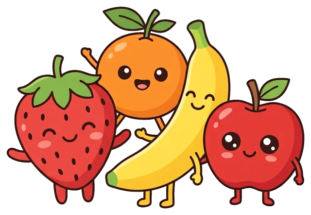 Cute fruit characters with happy faces