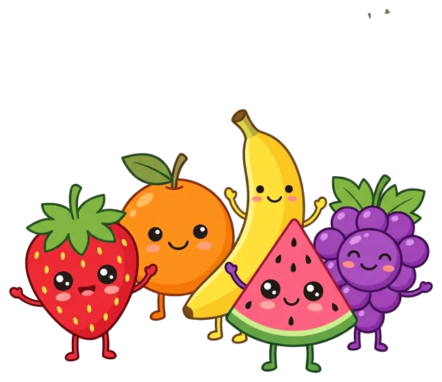 Cute Fruit Characters with Smiling Faces