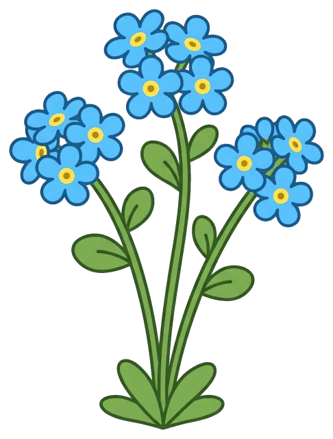 Blue forget-me-not flowers with green leaves