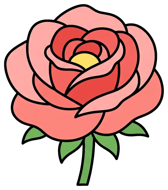 Cartoon rose illustration with pink and red petals