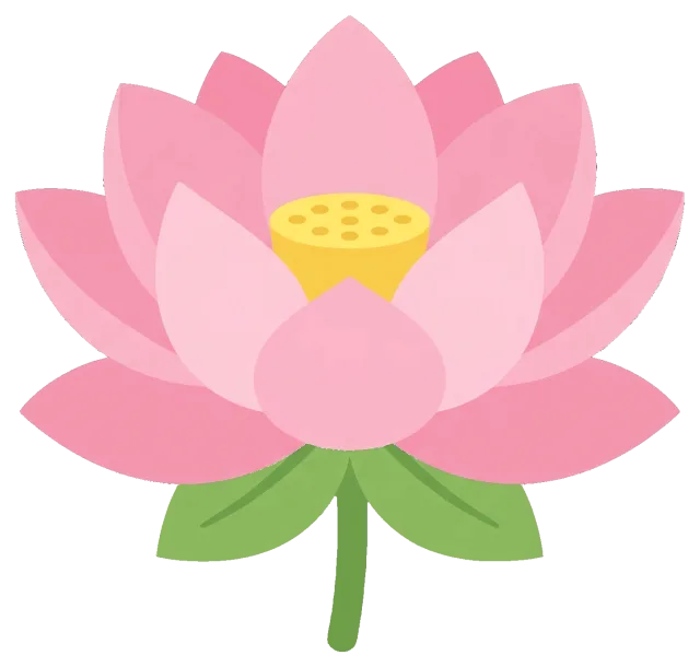 Centered pink lotus flower with green leaves