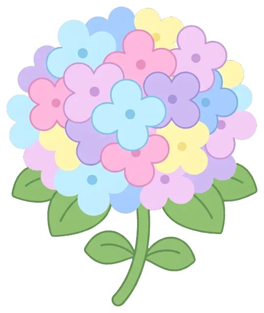Colorful hydrangea flower with green leaves