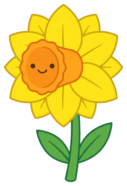 Cute cartoon daffodil flower with smiling face