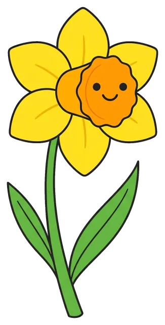 Cute cartoon daffodil flower with smiling face