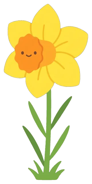 Cute cartoon daffodil flower with smiling face