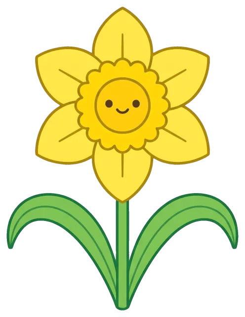 Cute cartoon daffodil flower with smiling face