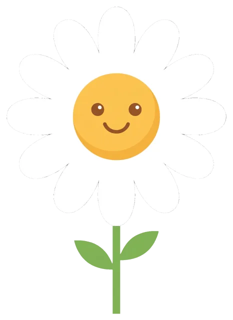 Cute cartoon daisy flower with smiling face