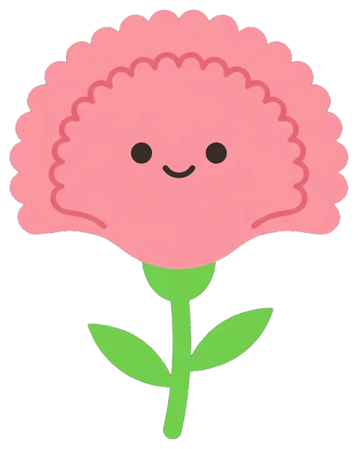Cute pink carnation flower cartoon character with smile