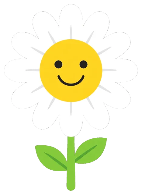 Cute Smiling Daisy Flower with Green Stem and Leaves