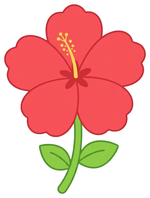Red hibiscus flower with green leaves