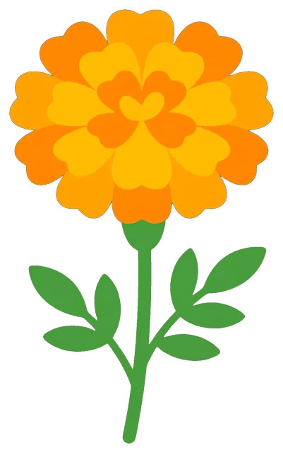 Bright orange marigold flower with green leaves