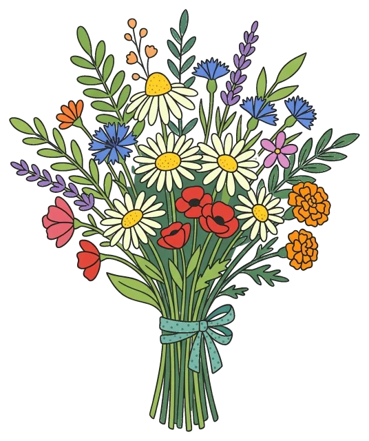Colorful wildflower bouquet with daisies and poppies