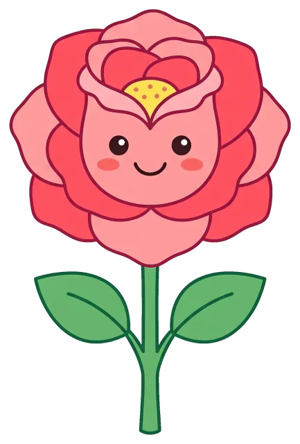 Cute red and pink smiling rose with green leaves