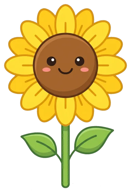 Cute smiling sunflower with green leaves