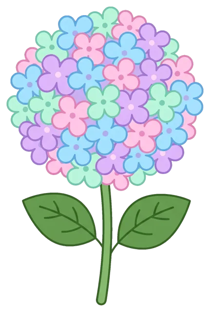 Pastel Hydrangea Flower with Green Leaves