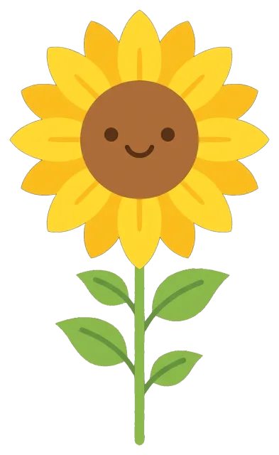 Smiling sunflower with green leaves