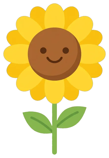 Smiling Sunflower with Yellow Petals and Green Leaves