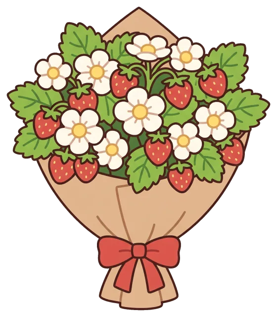 Strawberry flower bouquet with red berries and white blossoms