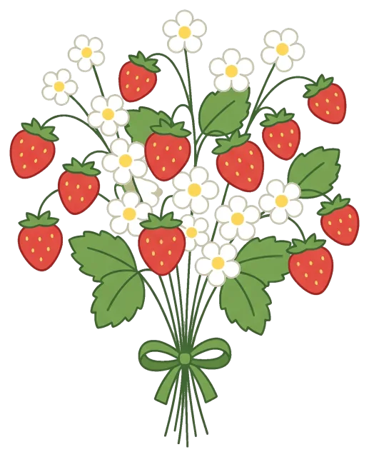 Strawberry flower bouquet with red berries and white blossoms