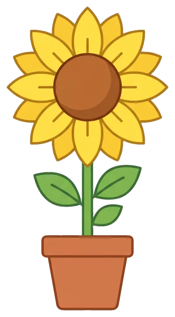 Sunflower in a Pot with Green Leaves