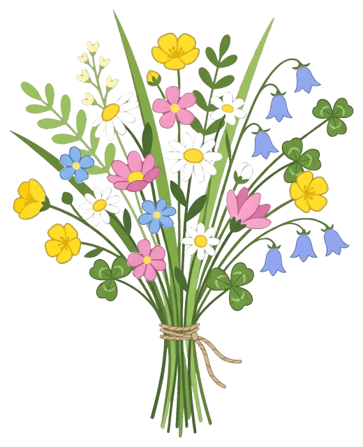 Wildflower bouquet with colorful flowers and green leaves