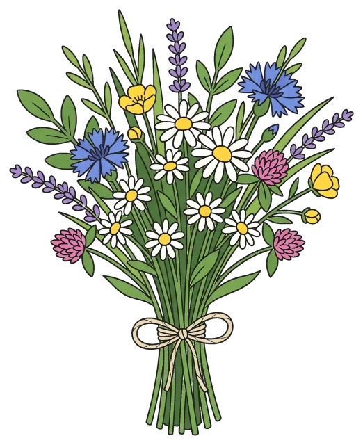 Wildflower bouquet with daisies and colorful blooms