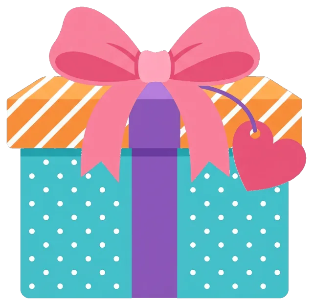 Birthday gift box with pink bow and heart tag