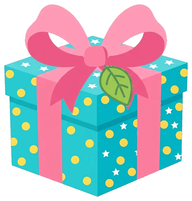 Birthday gift box with pink ribbon and decorative patterns