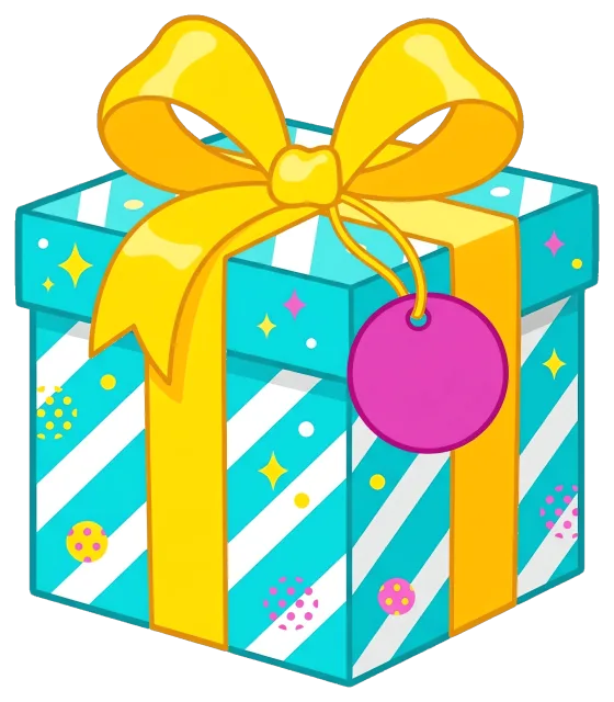Birthday gift box with yellow ribbon and pink tag