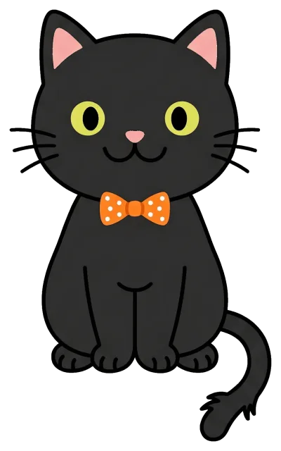 Black Cat Sitting with Orange Polka Dot Bow Tie