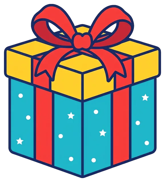 Colorful birthday gift box with red ribbon and bow