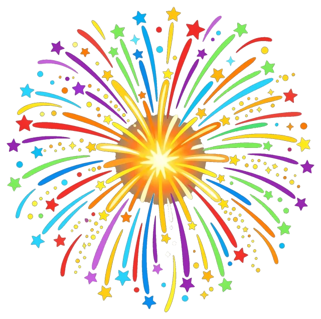 Colorful New Year Fireworks Burst with Stars